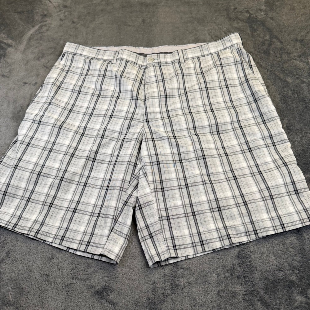Perry Ellis Plaid Golf Shorts Mens 38 White Gray Lightweight Performance